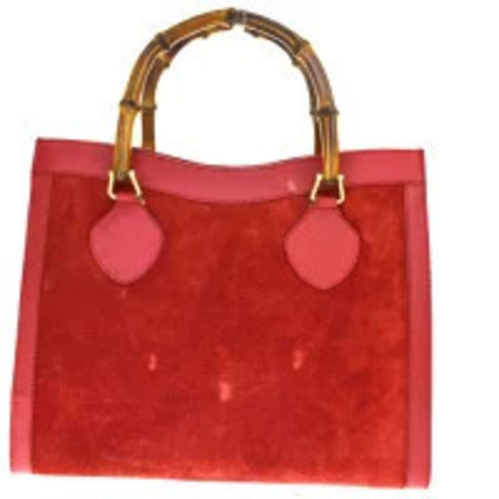 Gucci Bamboo Handbag Red Suede Leather